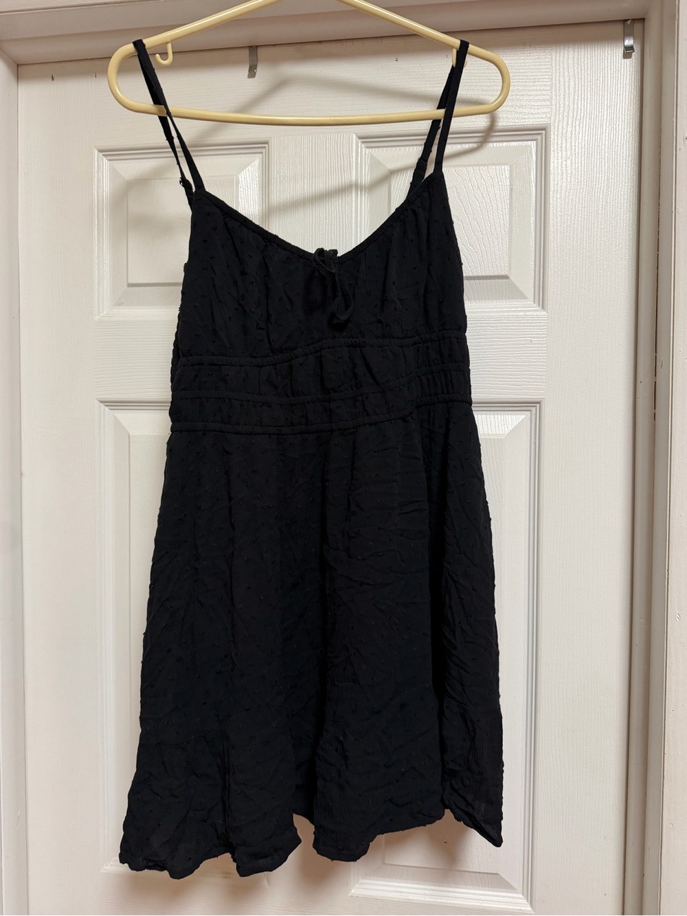 Hollister Channeled Mini Dress Black Textured Large SHORT Spaghetti Straps